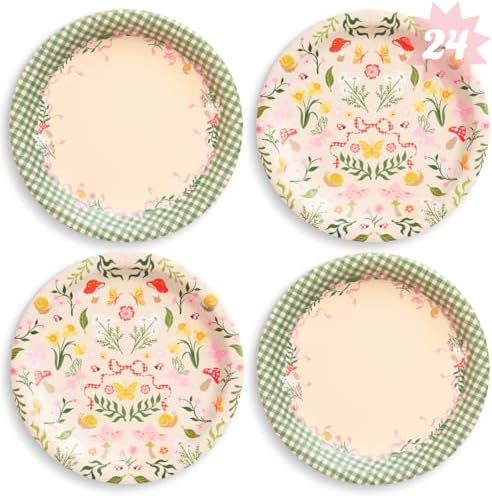 Platos de Hada del Jardín xo, Fetti - Paquete de 24, 9 | Decoraciones para Fiesta en el Bosque, Fiesta de Té, Cumpleaños Infantil, Mariposa, Gingham - imagen 1