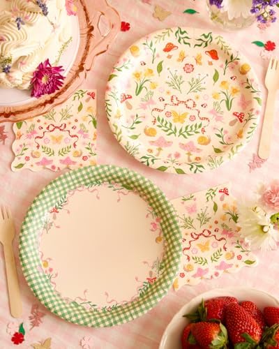 Platos de Hada del Jardín xo, Fetti - Paquete de 24, 9 | Decoraciones para Fiesta en el Bosque, Fiesta de Té, Cumpleaños Infantil, Mariposa, Gingham - imagen 2
