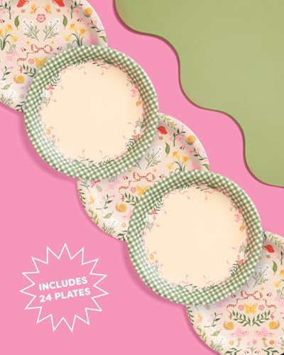 Platos de Hada del Jardín xo, Fetti - Paquete de 24, 9 | Decoraciones para Fiesta en el Bosque, Fiesta de Té, Cumpleaños Infantil, Mariposa, Gingham - imagen 3