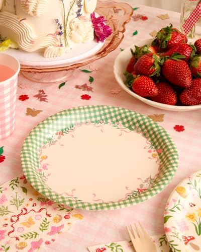 Platos de Hada del Jardín xo, Fetti - Paquete de 24, 9 | Decoraciones para Fiesta en el Bosque, Fiesta de Té, Cumpleaños Infantil, Mariposa, Gingham - imagen 4