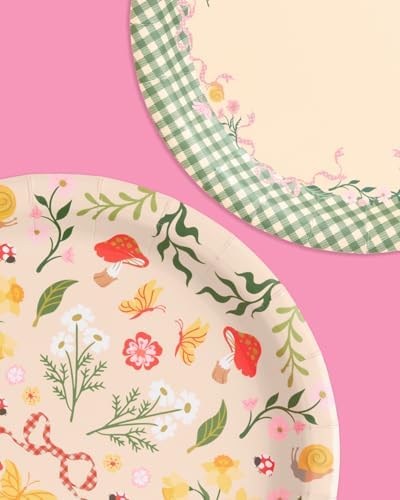 Platos de Hada del Jardín xo, Fetti - Paquete de 24, 9 | Decoraciones para Fiesta en el Bosque, Fiesta de Té, Cumpleaños Infantil, Mariposa, Gingham - imagen 5