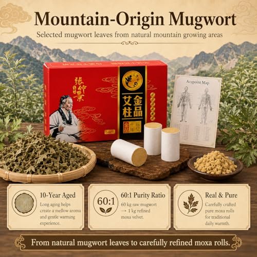 Rollos de Moxa Uloveido de 10 Años de Edad 60:1 Pureza | 54 Piezas de Moxa Pura de Artemisia con Mapa de Puntos de Acupuntura en Inglés para Terapia - imagen 3