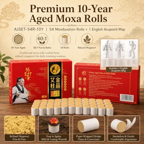 Rollos de Moxa Uloveido de 10 Años de Edad 60:1 Pureza | 54 Piezas de Moxa Pura de Artemisia con Mapa de Puntos de Acupuntura en Inglés para Terapia - imagen 4