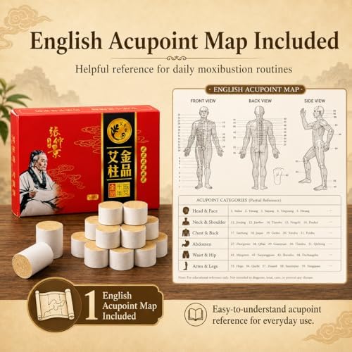 Rollos de Moxa Uloveido de 10 Años de Edad 60:1 Pureza | 54 Piezas de Moxa Pura de Artemisia con Mapa de Puntos de Acupuntura en Inglés para Terapia - imagen 6