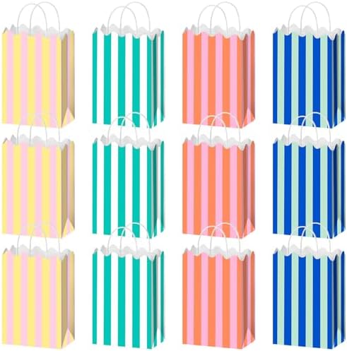 Bolsitas de Regalo de Papel Colarr 16 Pcs, Coloridas y Rayadas, 8.7'' x 6.3'' x 3.1'', con Asas para Fiestas de Verano y Decoración - imagen 1