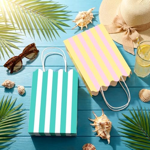 Bolsitas de Regalo de Papel Colarr 16 Pcs, Coloridas y Rayadas, 8.7'' x 6.3'' x 3.1'', con Asas para Fiestas de Verano y Decoración - imagen 2