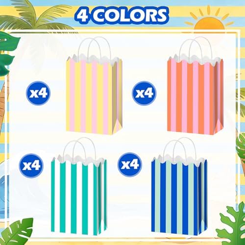 Bolsitas de Regalo de Papel Colarr 16 Pcs, Coloridas y Rayadas, 8.7'' x 6.3'' x 3.1'', con Asas para Fiestas de Verano y Decoración - imagen 3