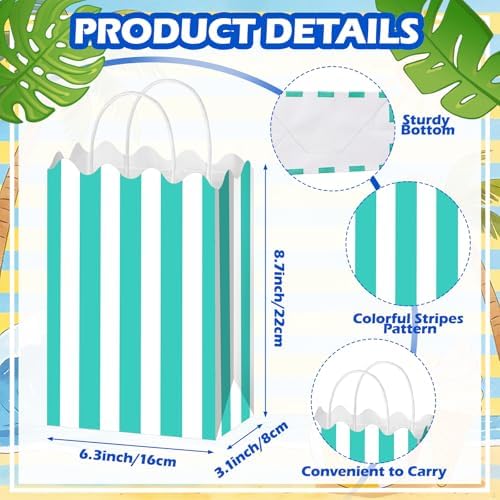 Bolsitas de Regalo de Papel Colarr 16 Pcs, Coloridas y Rayadas, 8.7'' x 6.3'' x 3.1'', con Asas para Fiestas de Verano y Decoración - imagen 4