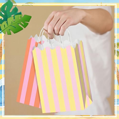 Bolsitas de Regalo de Papel Colarr 16 Pcs, Coloridas y Rayadas, 8.7'' x 6.3'' x 3.1'', con Asas para Fiestas de Verano y Decoración - imagen 5