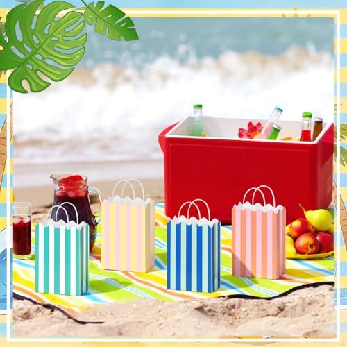 Bolsitas de Regalo de Papel Colarr 16 Pcs, Coloridas y Rayadas, 8.7'' x 6.3'' x 3.1'', con Asas para Fiestas de Verano y Decoración - imagen 6