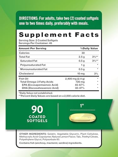Suplemento de Aceite de Pescado Omega 3 Nature's Truth | 2400mg | 90 Cápsulas Blandas | Sabor a Limón | Sin Olor | No Transgénico y Sin Gluten - imagen 2