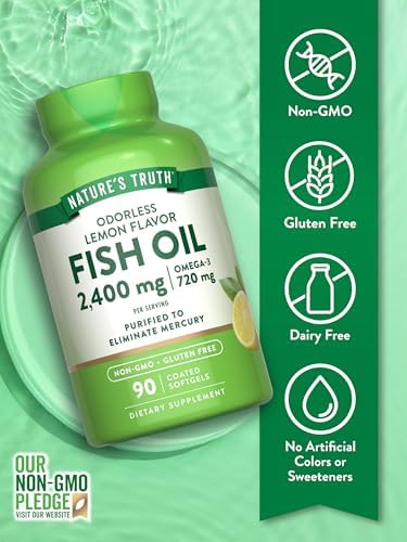 Suplemento de Aceite de Pescado Omega 3 Nature's Truth | 2400mg | 90 Cápsulas Blandas | Sabor a Limón | Sin Olor | No Transgénico y Sin Gluten - imagen 3