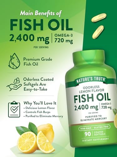 Suplemento de Aceite de Pescado Omega 3 Nature's Truth | 2400mg | 90 Cápsulas Blandas | Sabor a Limón | Sin Olor | No Transgénico y Sin Gluten - imagen 5