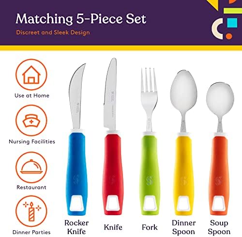 Utensilios Adaptativos Special Supplies (Juego de 5 Piezas) con Mangos Anchos, Antideslizantes y Sin Peso para Temblores, Artritis, Parkinson o Uso - imagen 3