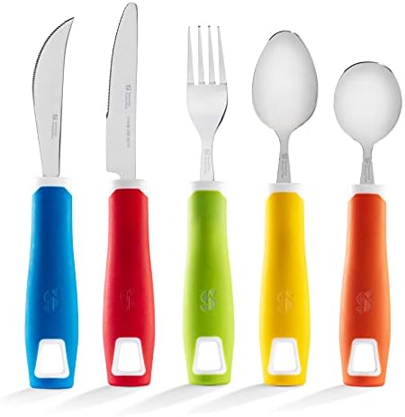 Utensilios Adaptativos Special Supplies (Juego de 5 Piezas) con Mangos Anchos, Antideslizantes y Sin Peso para Temblores, Artritis, Parkinson o Uso - imagen 7