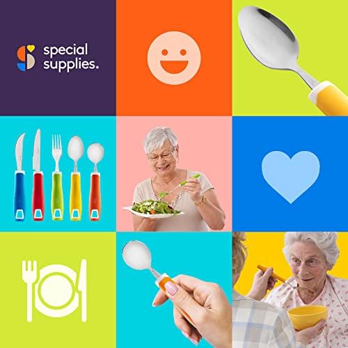 Utensilios Adaptativos Special Supplies (Juego de 5 Piezas) con Mangos Anchos, Antideslizantes y Sin Peso para Temblores, Artritis, Parkinson o Uso - imagen 8