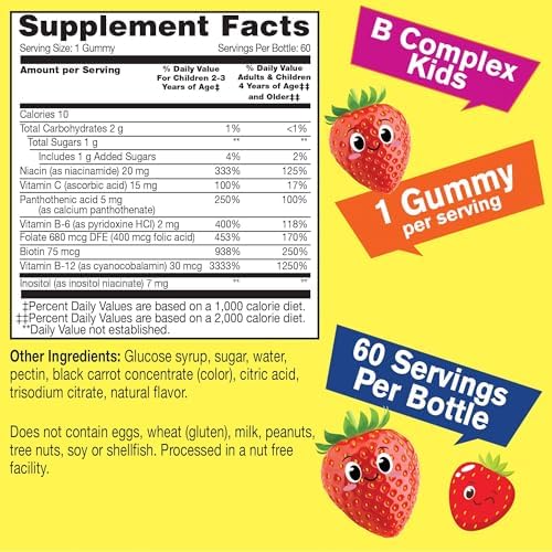Gomitas WellYeah B Complex para Niños - con Vitamina C, Niacina, B6, Ácido Fólico, B12, Biotina y Ácido Pantoténico - 60 gomitas sabor fresa - 2 - imagen 2