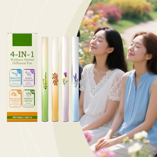 Bolígrafo Difusor Herbal de Mullein, Inhalador Natural de Aromaterapia con Mullein, Tomillo y Menta, Set de 4 Aromas, Tamaño Portátil, Frescura y - imagen 2