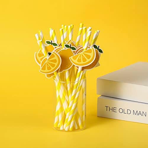 Popotes de Papel Biodegradables de Limón, Popotes Decorativos a Rayas para Fiesta de Cumpleaños - Paquete de 20. - imagen 4
