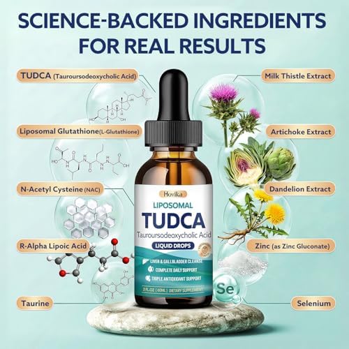 Hovika TUDCA Sales Biliares 1200mg Gotas Líquidas, Suplemento Tudca con Colina, ALA, NAC, Glutatión y Extractos Herbales para Flujo Biliar, Salud de - imagen 4