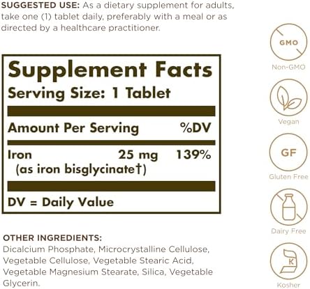 Hierro Quelado Solgar - 100 Tabletas, Paquete de 2 - Suave para tu Estómago - No OGM, Vegano, Sin Gluten, Sin Lácteos, Kosher - 200 Porciones Totales - imagen 2