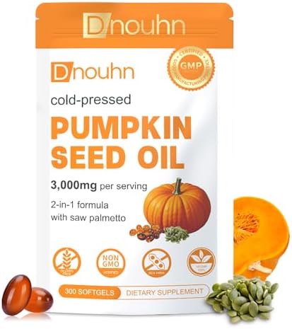 Aceite de Semilla de Calabaza DNOUHN con Cápsulas de Saw Palmetto, Ácidos Grasos Esenciales y Fitosteroles, 300 Softgels para el Crecimiento del - imagen 1