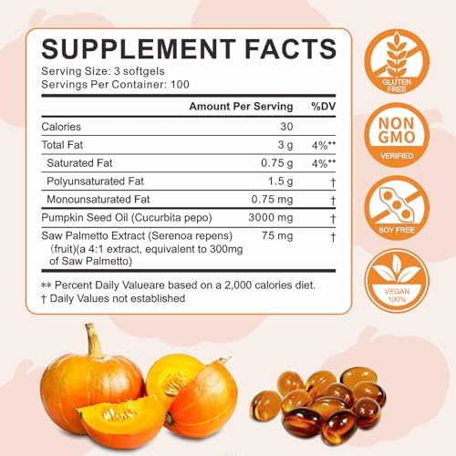 Aceite de Semilla de Calabaza DNOUHN con Cápsulas de Saw Palmetto, Ácidos Grasos Esenciales y Fitosteroles, 300 Softgels para el Crecimiento del - imagen 2
