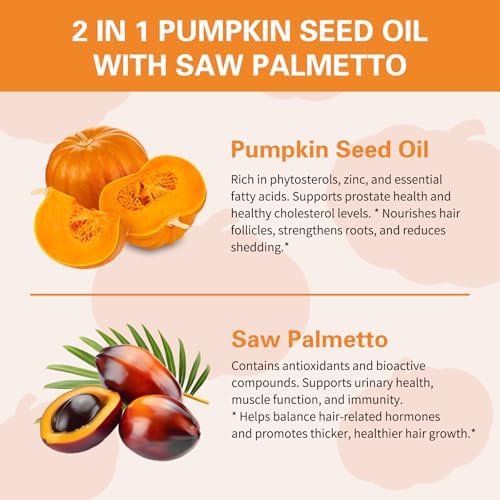 Aceite de Semilla de Calabaza DNOUHN con Cápsulas de Saw Palmetto, Ácidos Grasos Esenciales y Fitosteroles, 300 Softgels para el Crecimiento del - imagen 3