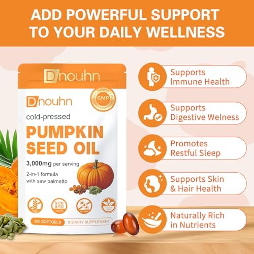 Aceite de Semilla de Calabaza DNOUHN con Cápsulas de Saw Palmetto, Ácidos Grasos Esenciales y Fitosteroles, 300 Softgels para el Crecimiento del - imagen 4