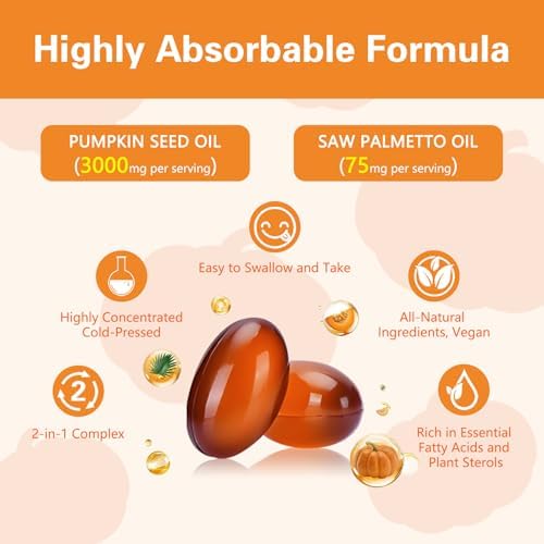 Aceite de Semilla de Calabaza DNOUHN con Cápsulas de Saw Palmetto, Ácidos Grasos Esenciales y Fitosteroles, 300 Softgels para el Crecimiento del - imagen 7