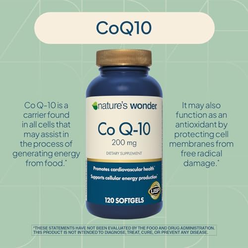 Suplemento CoQ10 de Nature's Wonder - 200mg en Softgels para la Salud del Corazón, Función Cardiovascular y Energía Celular, 120 Softgels, Suministro - imagen 2