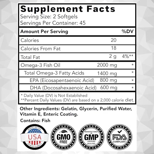 tnvitamins Omega-3 Aceite de Pescado Sin Eructos: 2000mg - 90 Cápsulas Blandas | 1400mg de Ácidos Grasos Omega-3 (800mg EPA & 600mg DHA) | - imagen 3