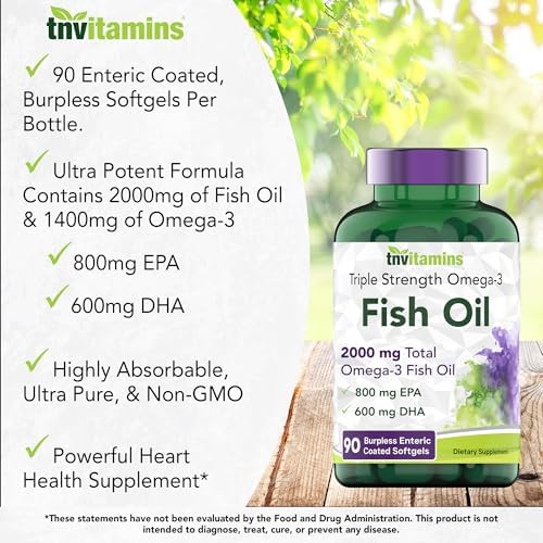 tnvitamins Omega-3 Aceite de Pescado Sin Eructos: 2000mg - 90 Cápsulas Blandas | 1400mg de Ácidos Grasos Omega-3 (800mg EPA & 600mg DHA) | - imagen 4