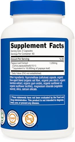 Extracto de Hoja de Papaya Nutricost 120 Cápsulas - 60 Porciones por Botella, Vegano, Sin OGM, Sin Gluten - imagen 5