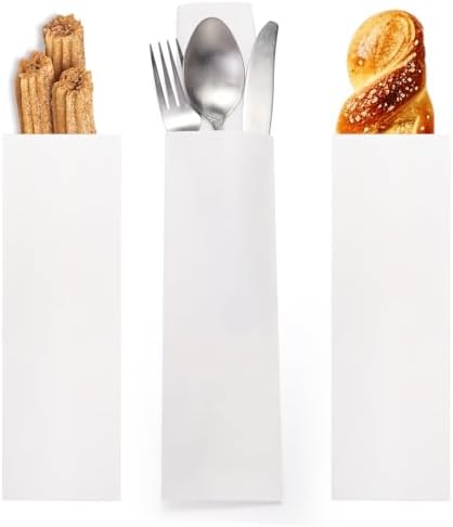 Bolsas de Papel Kraft Blanco YOUEON de 500 Pcs para Utensilios, 3 x 9.8 in, Fundas Antigrasa para Comida, Suministros para Fiestas y Mesa - imagen 4