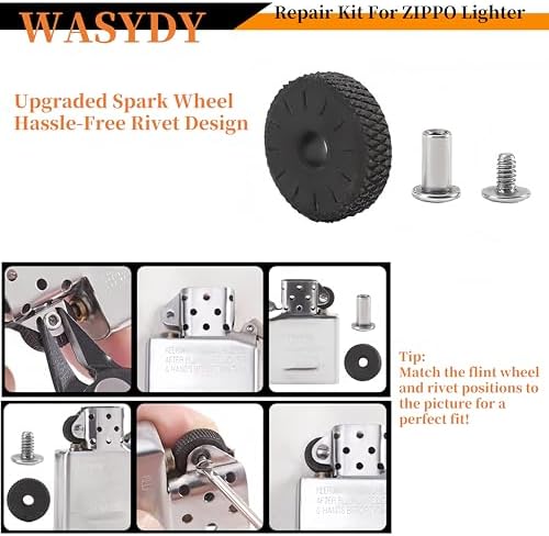 Kit de Reparación para Encendedores WASYDY, Juego de Mechas y Accesorios Compatibles con Encendedores Zippo, Incluye Gasket Metálico, Muelles y Más - imagen 5