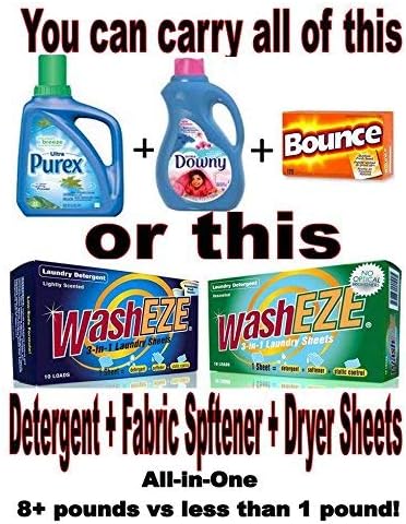 Hoja de detergente para ropa WashEZE 3 en 1 - 20 cargas, aroma fresco, sin líquido, suavizante y más - Aprobada para viajes, universidad, camping y - imagen 6