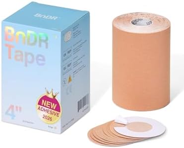 Cinta de algodón para comprimir el pecho con cubiertas para pezones para FTM, extra ancha, 4in x 16.5 pies (Beige) - imagen 1
