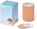 Cinta de algodón para comprimir el pecho con cubiertas para pezones para FTM, extra ancha, 4in x 16.5 pies (Beige) - imagen 1