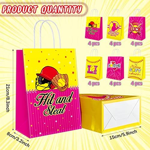 24 Piezas de Bolsas de Regalo de Softball para Fiestas, Bolsas de Dulces de Papel con Asa para Decoraciones de Cumpleaños y Baby Shower, 6 Diseños - imagen 2