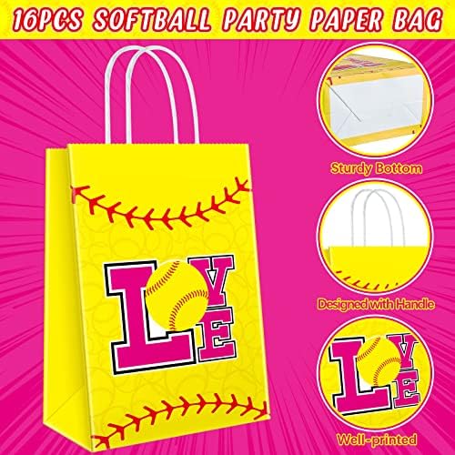 24 Piezas de Bolsas de Regalo de Softball para Fiestas, Bolsas de Dulces de Papel con Asa para Decoraciones de Cumpleaños y Baby Shower, 6 Diseños - imagen 3