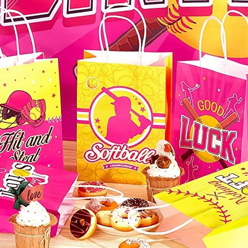 24 Piezas de Bolsas de Regalo de Softball para Fiestas, Bolsas de Dulces de Papel con Asa para Decoraciones de Cumpleaños y Baby Shower, 6 Diseños - imagen 4