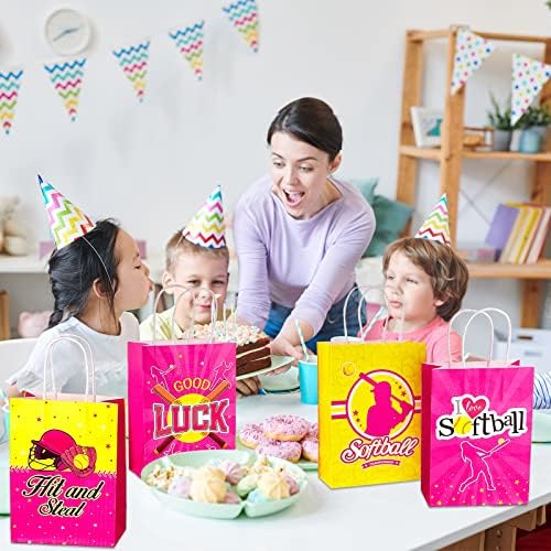 24 Piezas de Bolsas de Regalo de Softball para Fiestas, Bolsas de Dulces de Papel con Asa para Decoraciones de Cumpleaños y Baby Shower, 6 Diseños - imagen 6