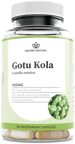 Suplemento de Extracto de Gotu Kola Nature Restore, 10% de Triterpenos, Máxima Efectividad, 90 Cápsulas, No GMO, Libre de Gluten, Vegano, Hecho en - imagen 1