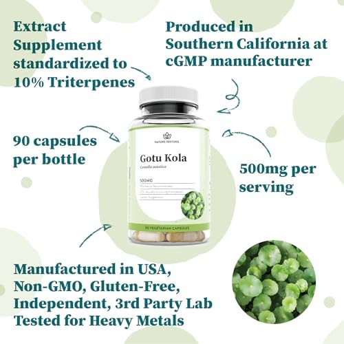 Suplemento de Extracto de Gotu Kola Nature Restore, 10% de Triterpenos, Máxima Efectividad, 90 Cápsulas, No GMO, Libre de Gluten, Vegano, Hecho en - imagen 4