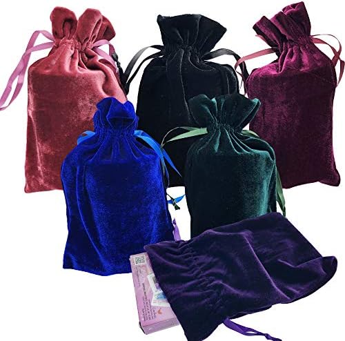 Bolsa de Terciopelo GiftExpress para Tarot y Runas, Paquete de 6: Verde Musgo, Azul Real, Púrpura, Vino, Rosa, Negro 6 x 9 - Ideal para Regalos de - imagen 1