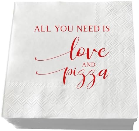50 Piezas Servilletas de Boda Rojas con Foil Todo lo que Necesitas es Amor y Pizza Servilletas de Papel para Cócteles y Bebidas 3 Capas - imagen 1