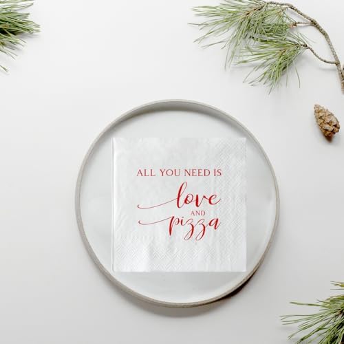 50 Piezas Servilletas de Boda Rojas con Foil Todo lo que Necesitas es Amor y Pizza Servilletas de Papel para Cócteles y Bebidas 3 Capas - imagen 3