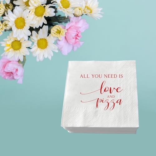 50 Piezas Servilletas de Boda Rojas con Foil Todo lo que Necesitas es Amor y Pizza Servilletas de Papel para Cócteles y Bebidas 3 Capas - imagen 4