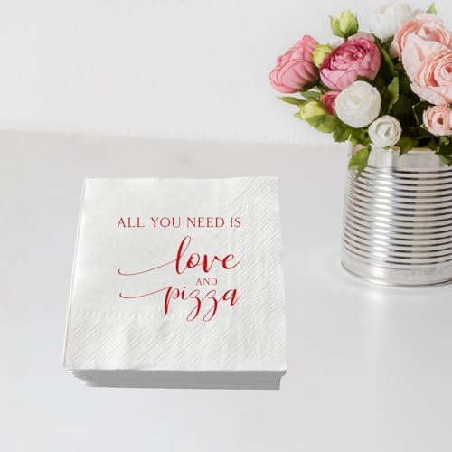 50 Piezas Servilletas de Boda Rojas con Foil Todo lo que Necesitas es Amor y Pizza Servilletas de Papel para Cócteles y Bebidas 3 Capas - imagen 5